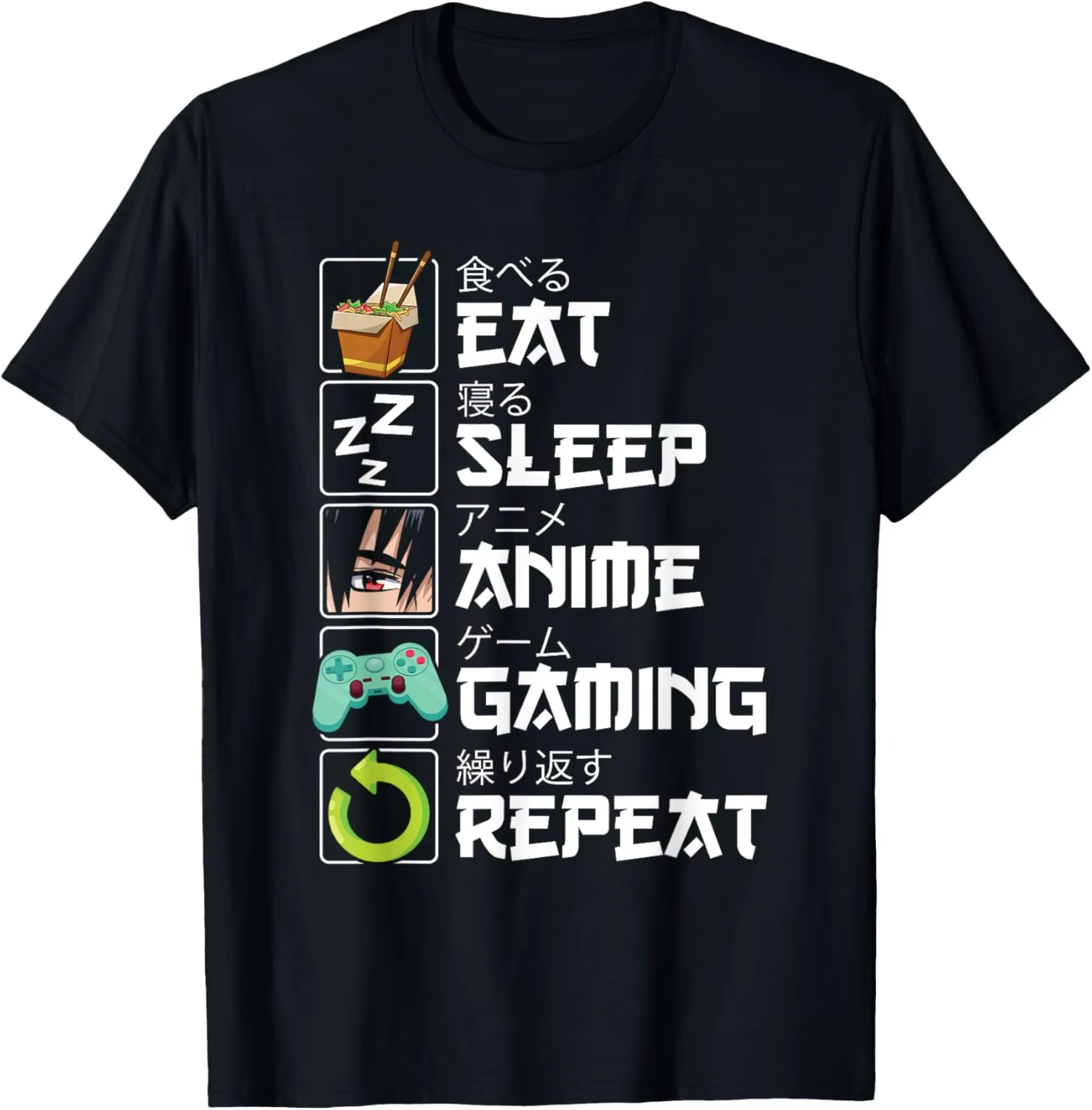Esports Gaming Shirts - Yemek Yatmak Anime Oynamak Tekrarlamak Kawaii
